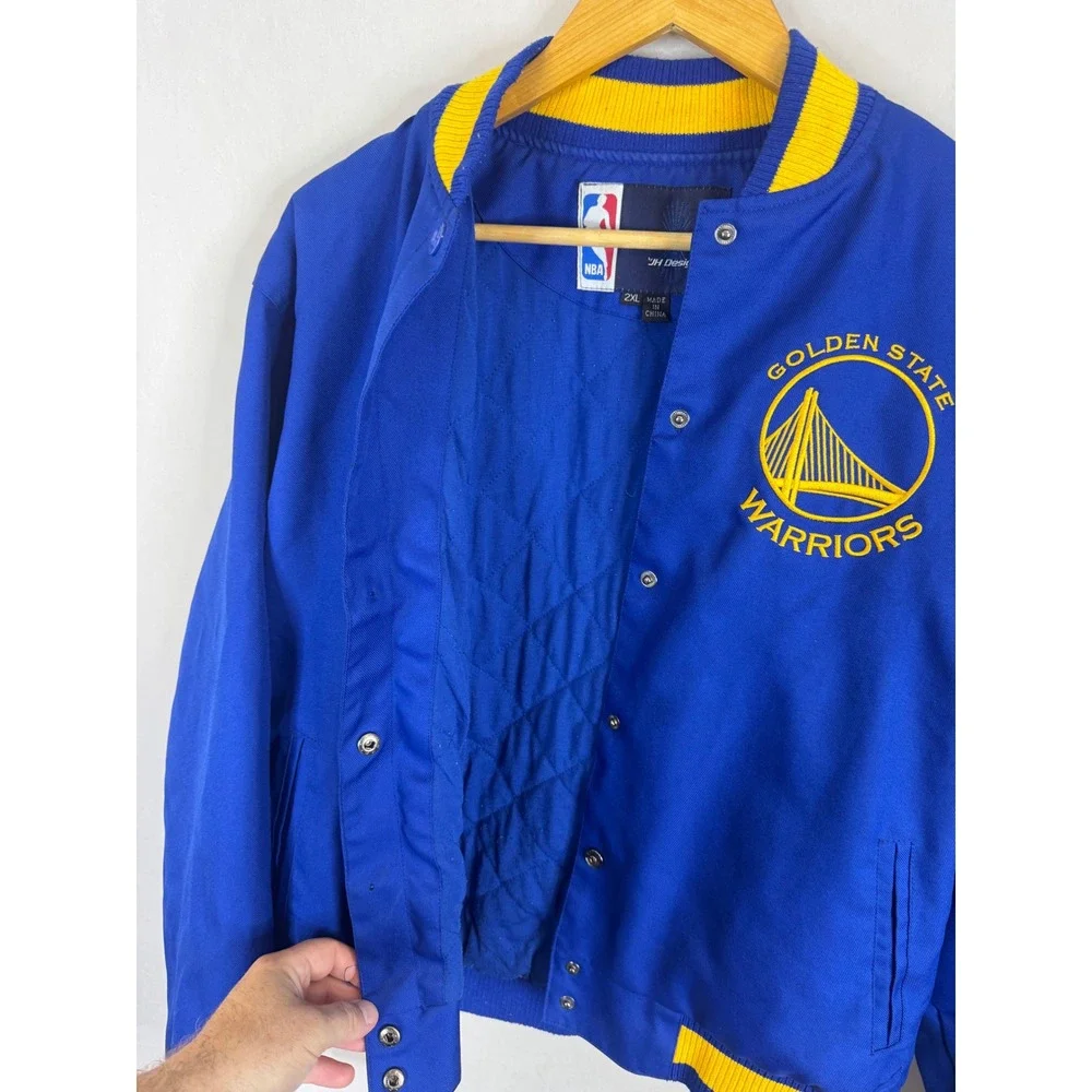 JH Design NBA Golden State Warriors Varsity Jacket Blue Yellow Mens 2XL Bomber